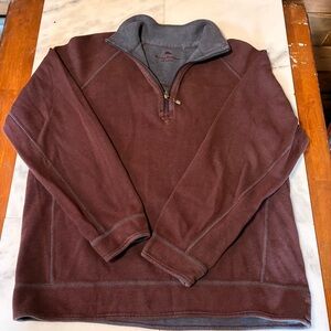 Tommy Bahama Men's Zip-Up Sweater in Deep Burgundy with Blue Trim
